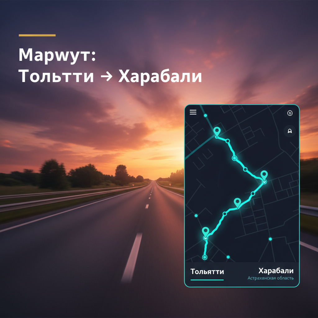 Такси Тольятти — Харабали: изображение маршрута на фоне дороги