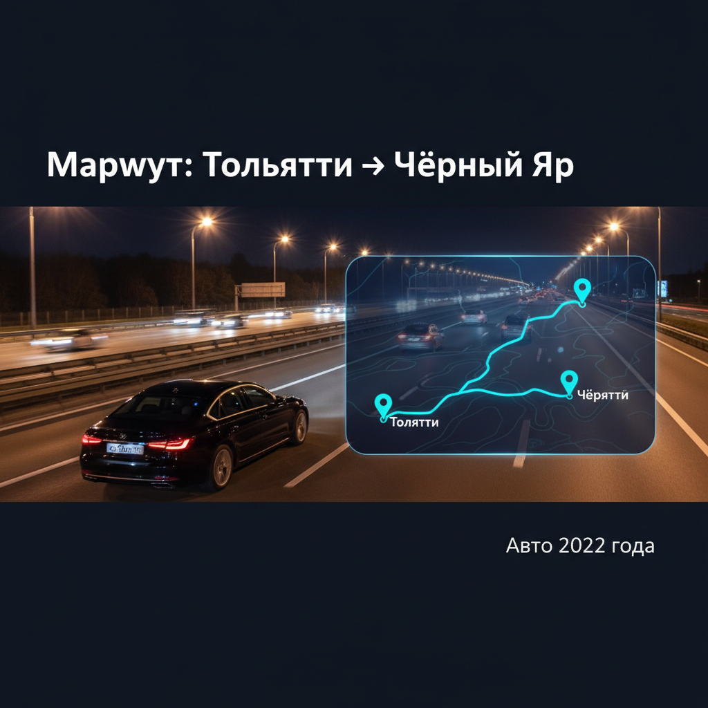Такси Тольятти — Чёрный Яр: ночная дорога, авто 2022 года, изображение маршрута