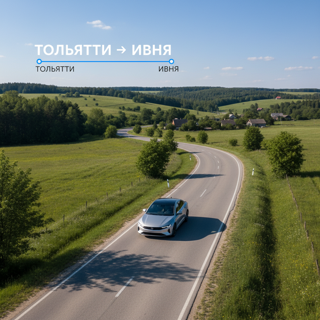 Автомобиль 2020 года на дневной дороге, маршрут Тольятти — Ивня