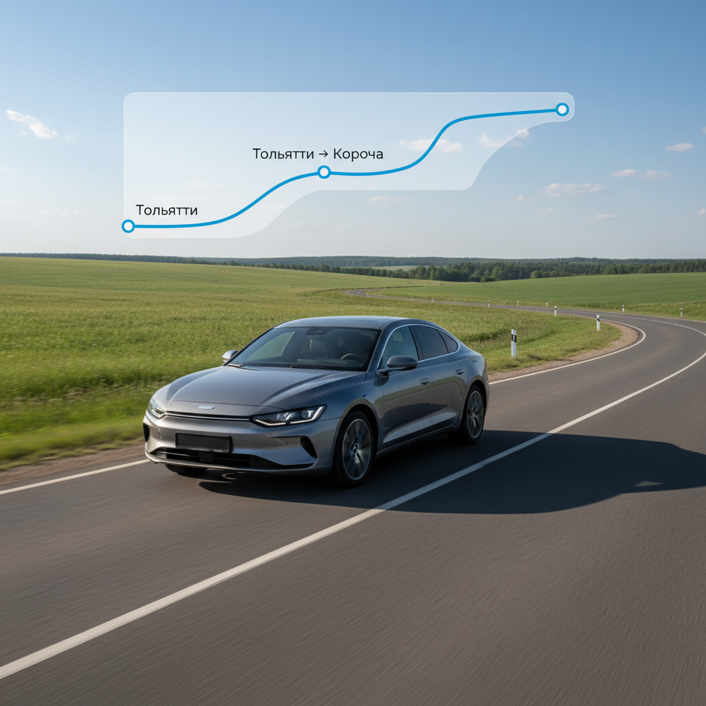 Автомобиль 2020 года на дневной дороге, маршрут Тольятти — Короча