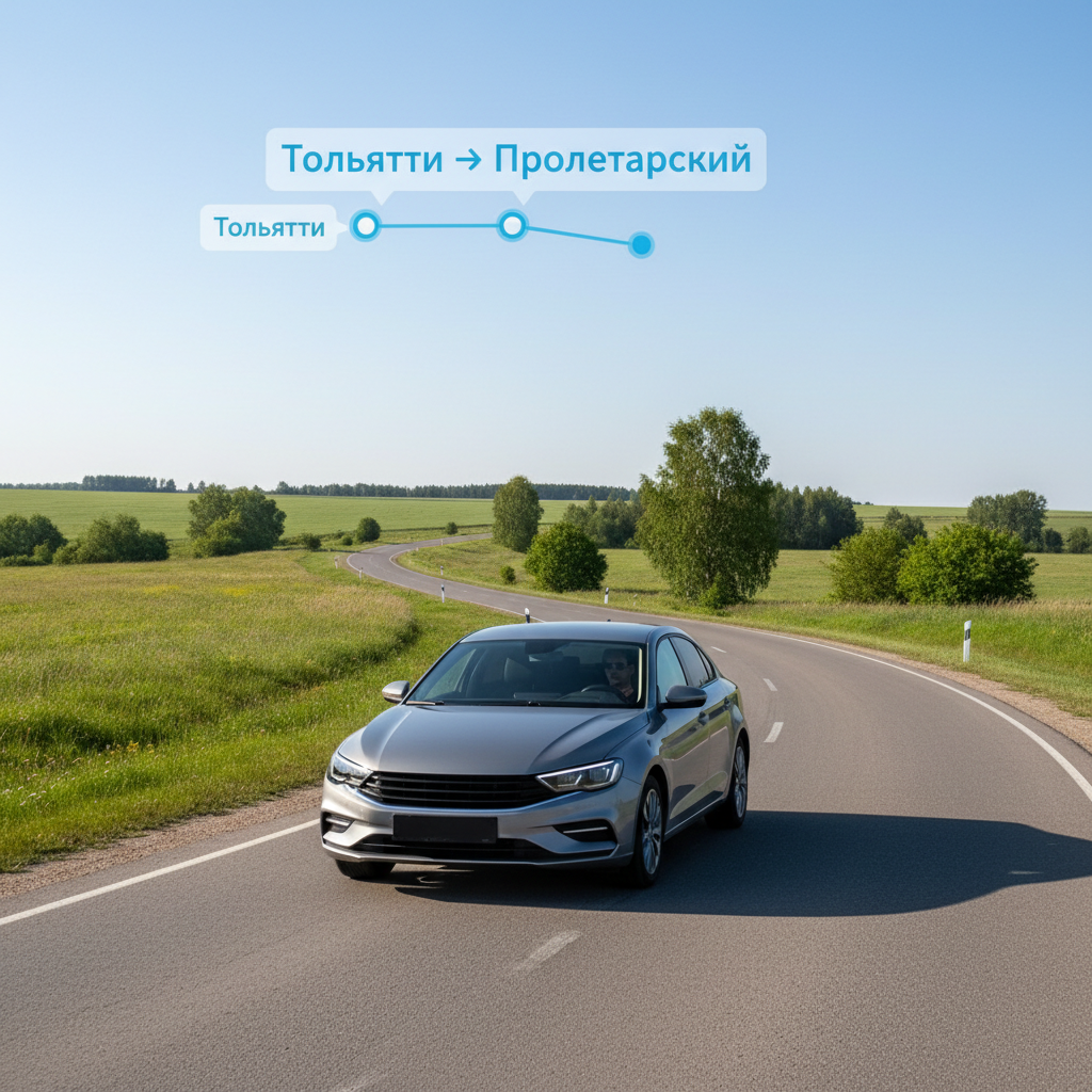 Автомобиль 2020 года на дневной дороге, маршрут Тольятти — Пролетарский