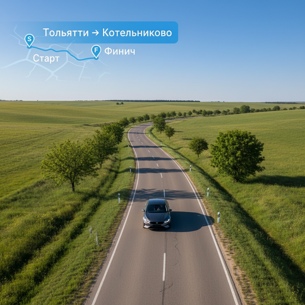 Автомобиль на дневной дороге, маршрут Тольятти — Котельниково