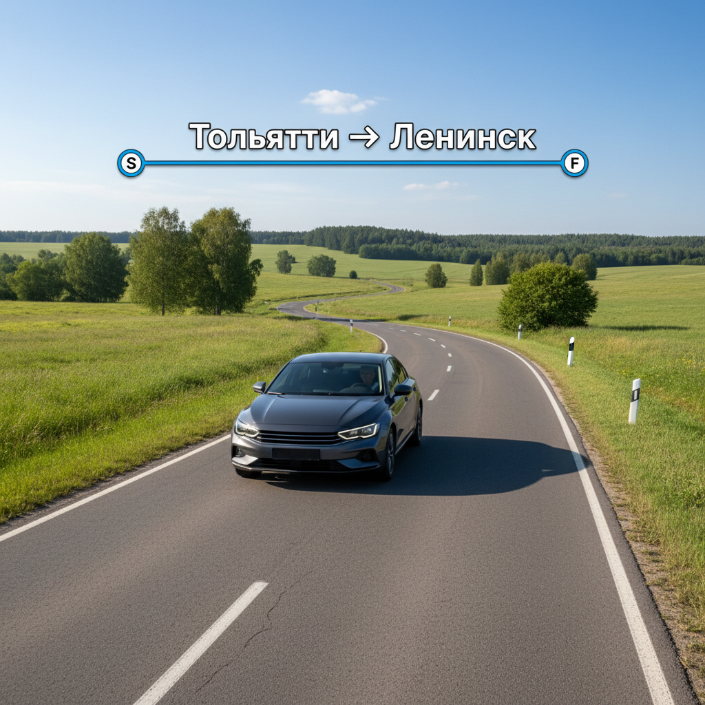 Автомобиль на дневной дороге, маршрут Тольятти — Ленинск