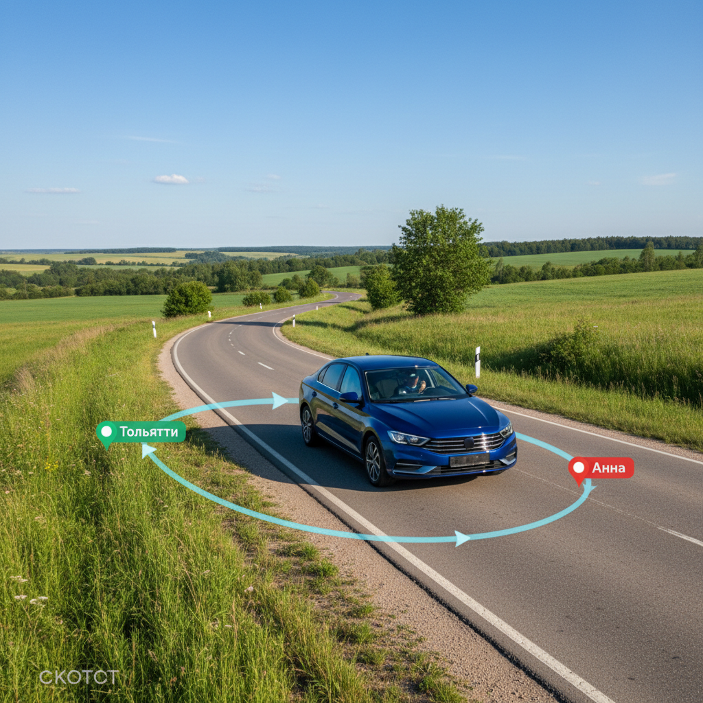Автомобиль на дневной дороге, маршрут Тольятти — Анна