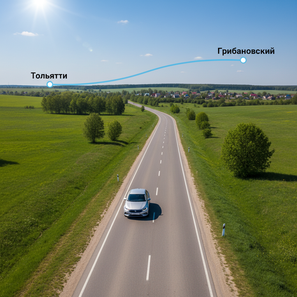 Автомобиль на дневной дороге, маршрут Тольятти — Грибановский