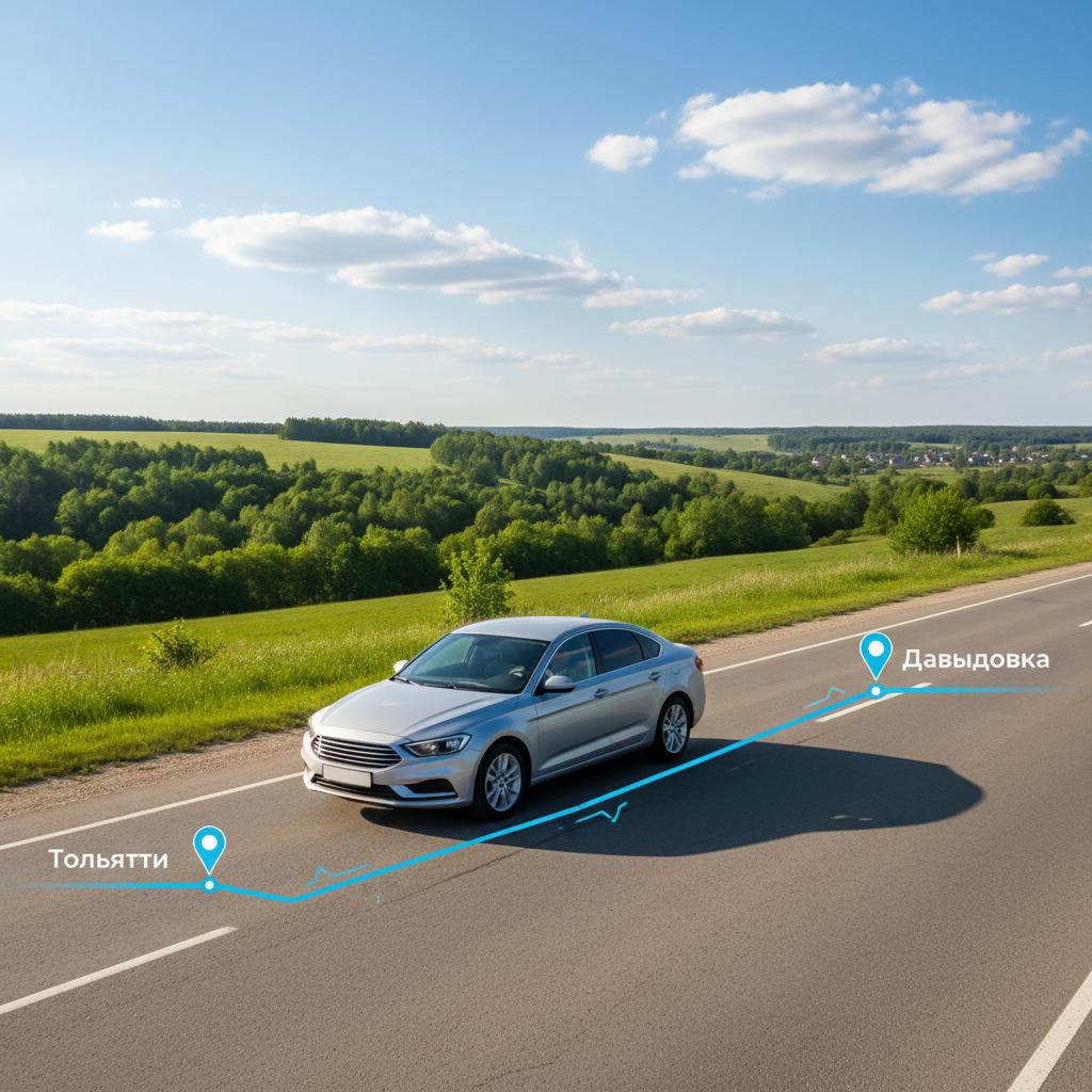 Автомобиль на дневной дороге, маршрут Тольятти — Давыдовка