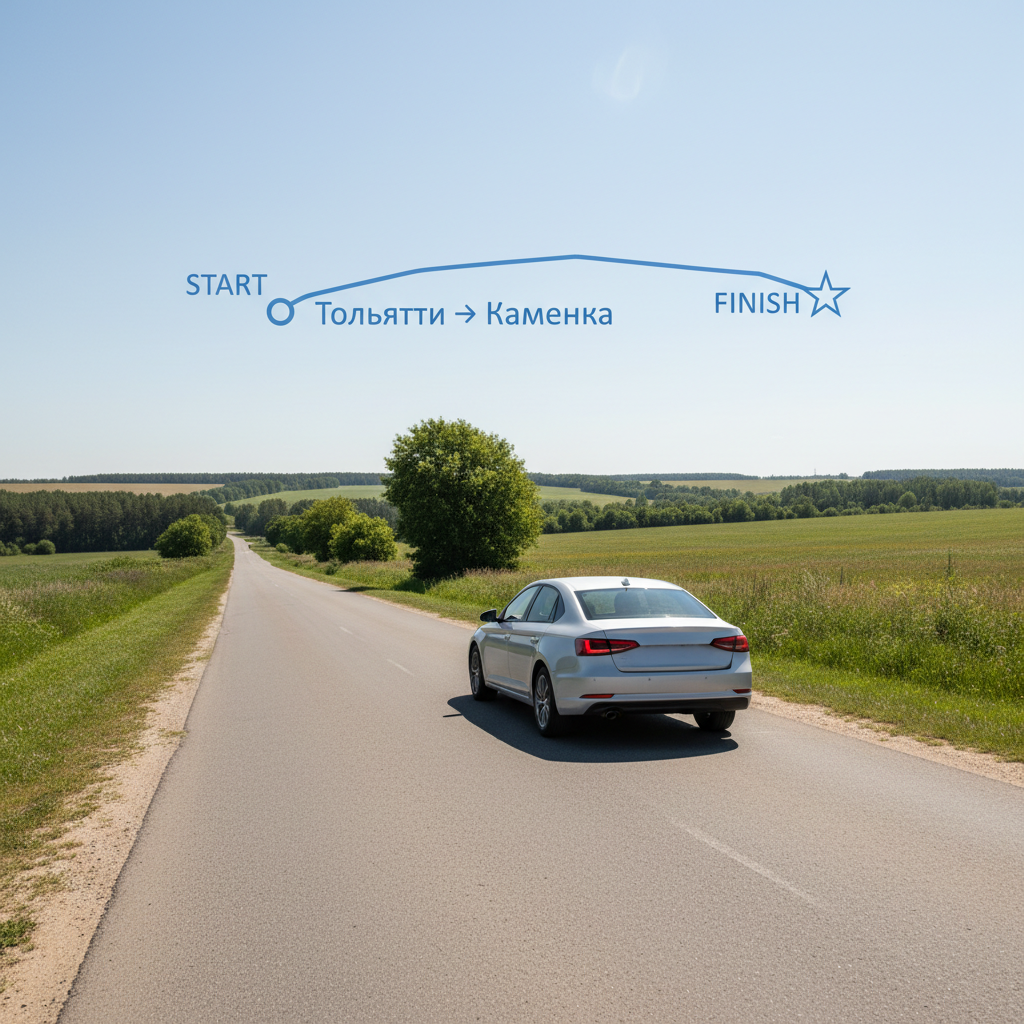 Автомобиль на дневной дороге, маршрут Тольятти — Каменка