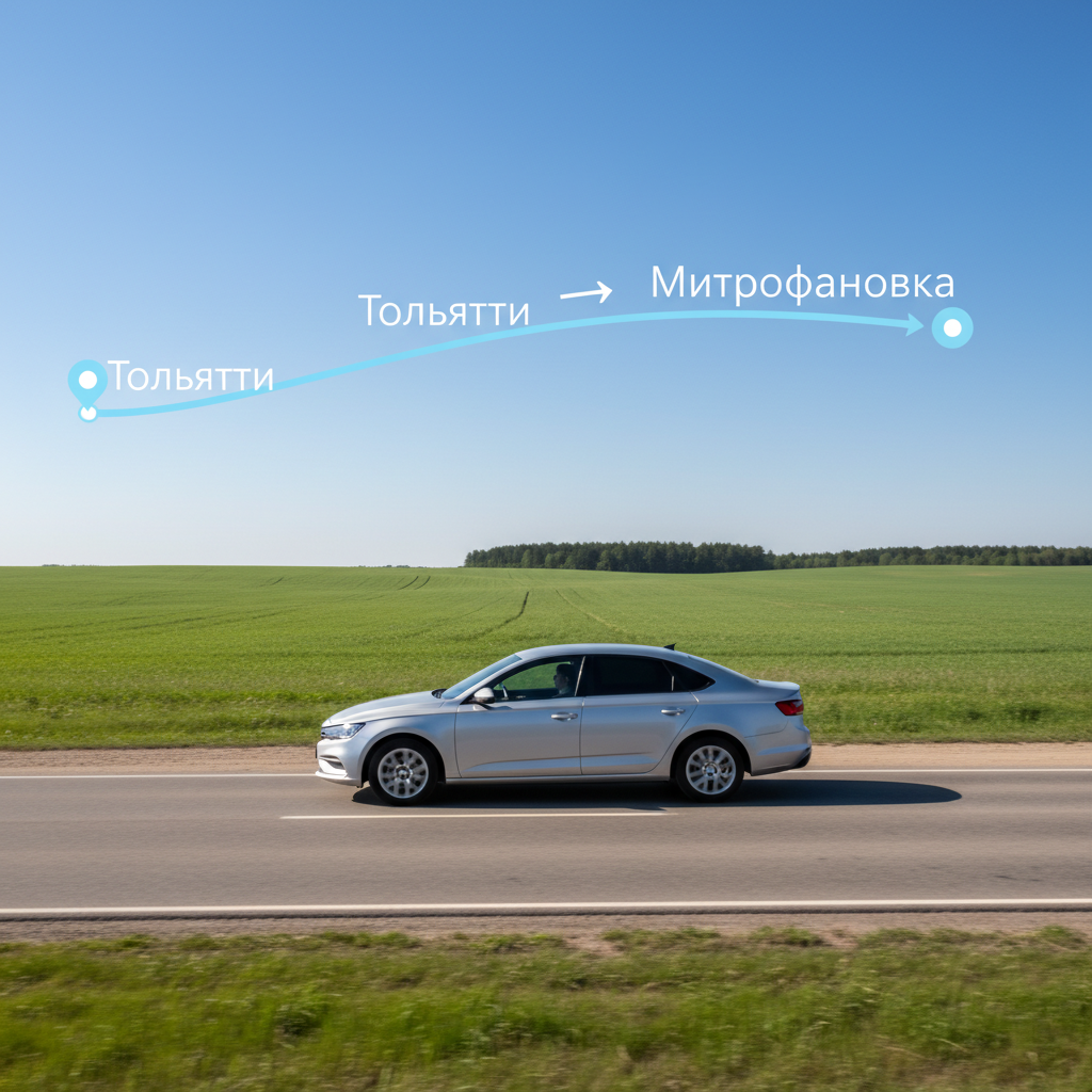 Автомобиль на дневной дороге, маршрут Тольятти — Митрофановка