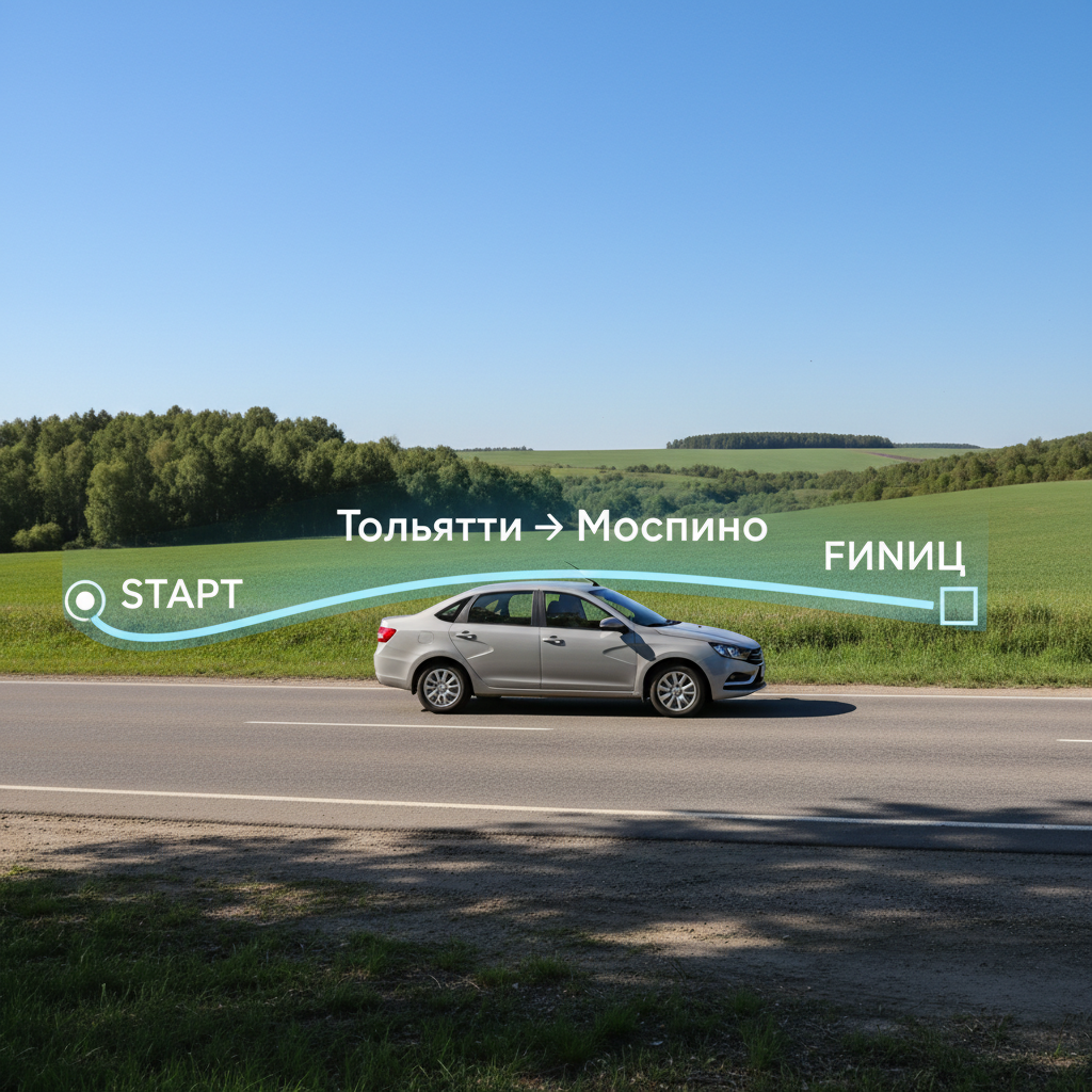Автомобиль на дневной дороге, маршрут Тольятти — Моспино