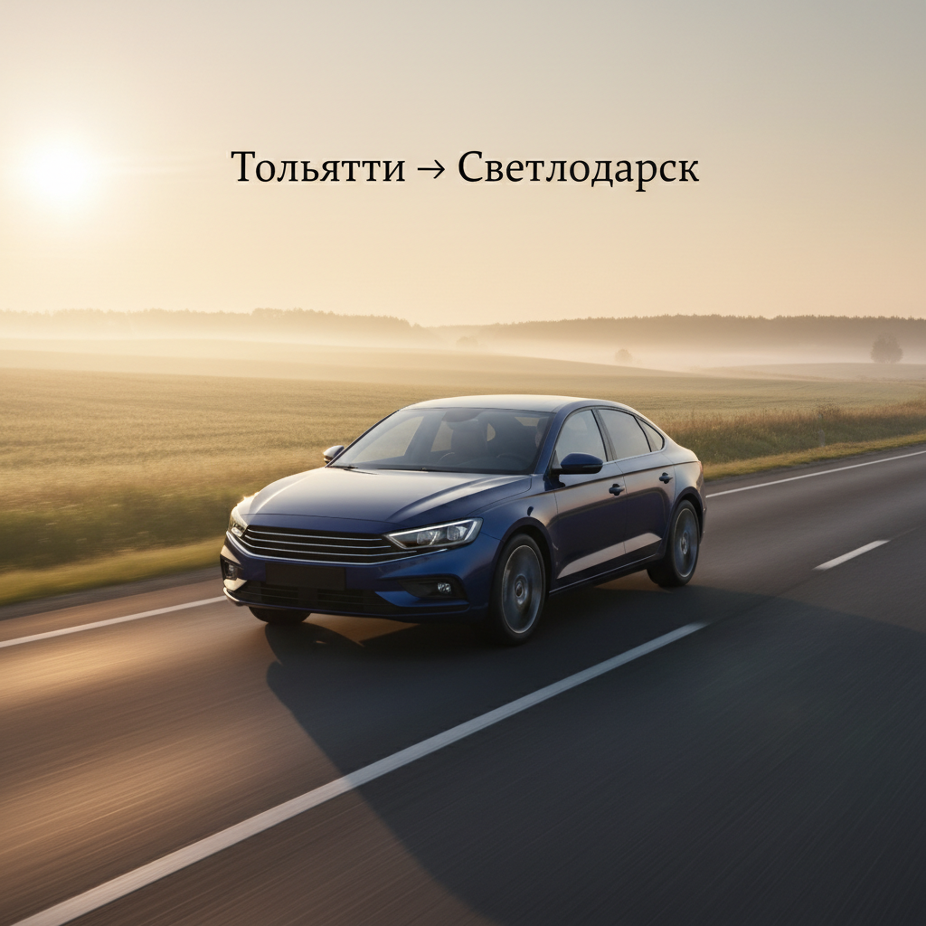 Автомобиль 2021 года выпуска на дороге на рассвете, маршрут Тольятти — Светлодарск