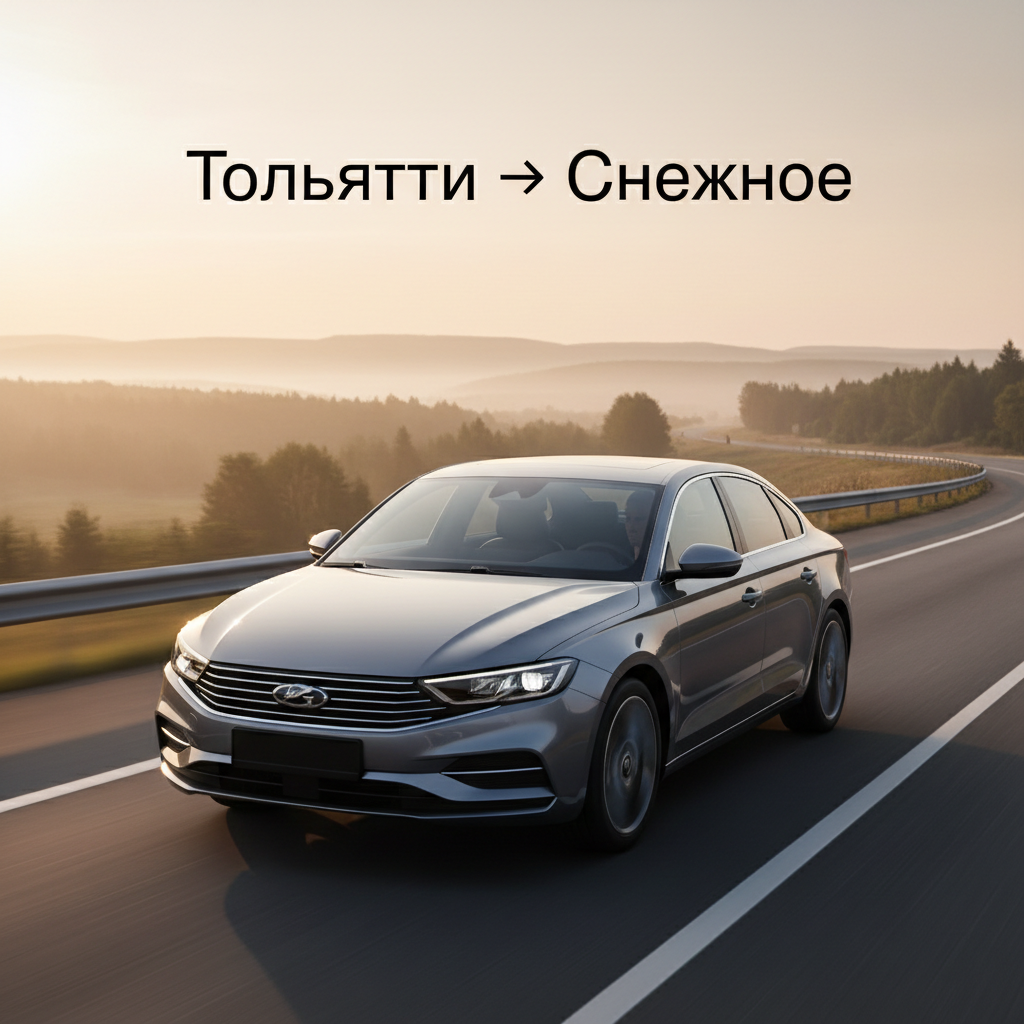 Автомобиль 2021 года выпуска на дороге на рассвете, маршрут Тольятти — Снежное