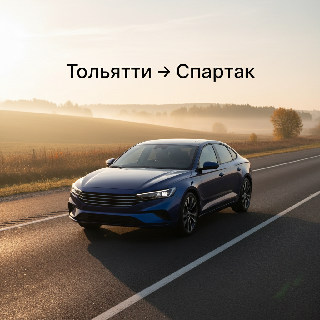 Автомобиль 2021 года выпуска на дороге на рассвете, маршрут Тольятти — Спартак