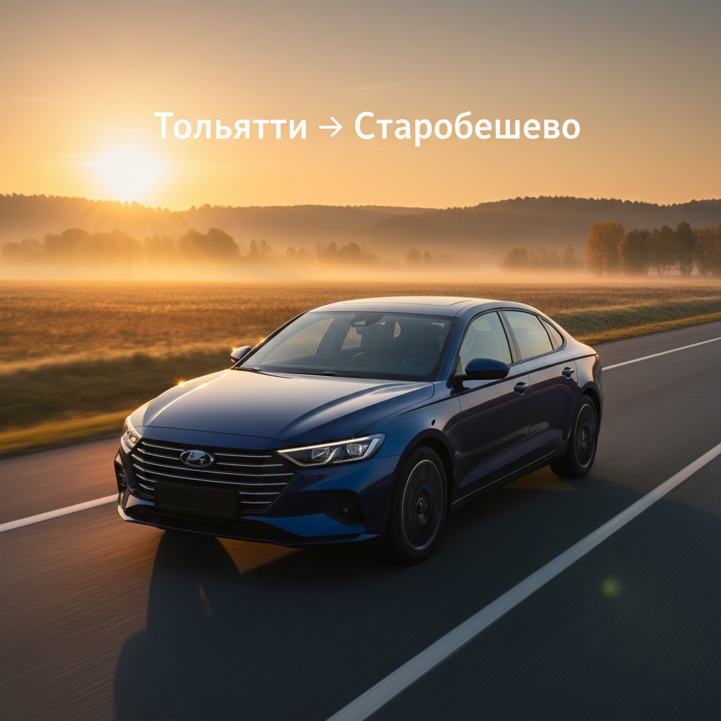 Автомобиль 2021 года выпуска на дороге на рассвете, маршрут Тольятти — Старобешево