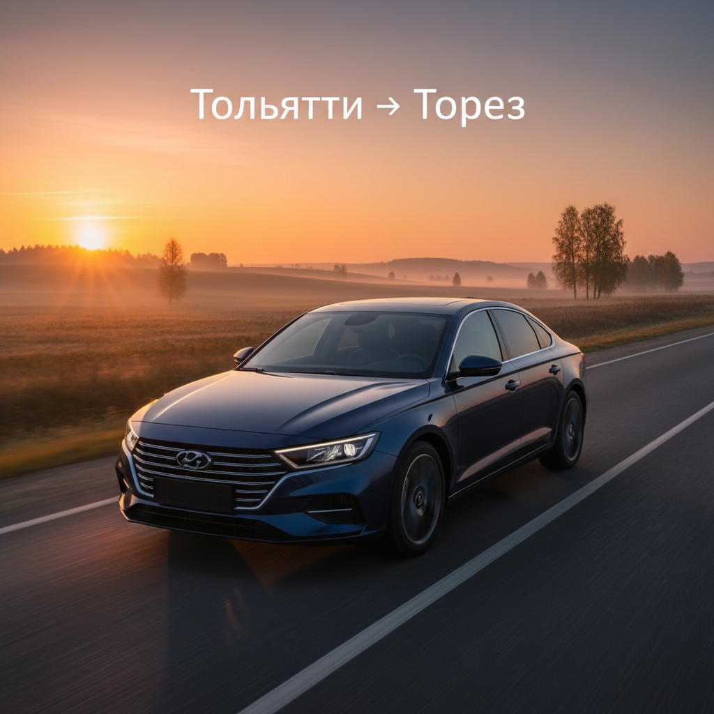 Автомобиль 2021 года выпуска на дороге на рассвете, маршрут Тольятти — Торез