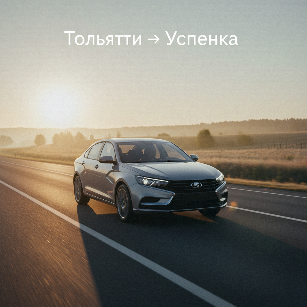 Автомобиль 2021 года выпуска на дороге на рассвете, маршрут Тольятти — Успенка