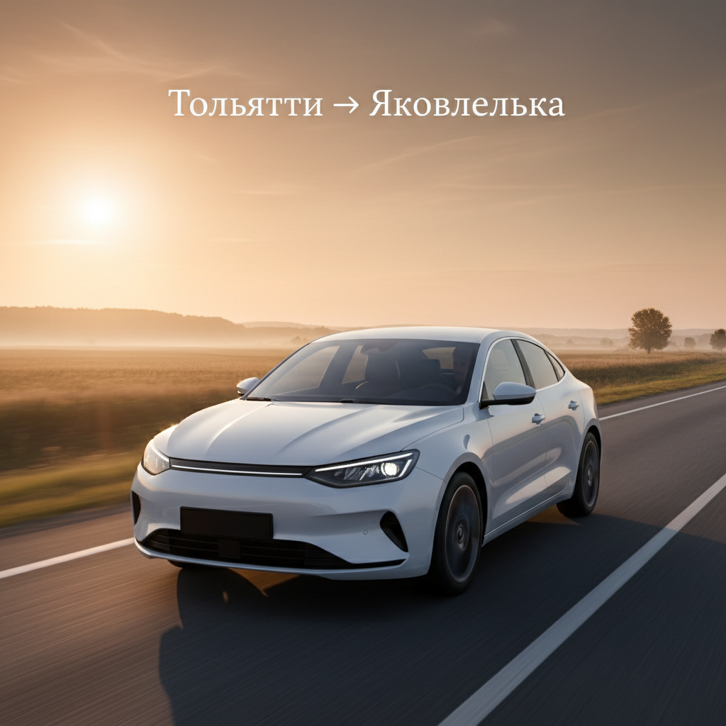 Автомобиль 2021 года выпуска на дороге на рассвете, маршрут Тольятти — Яковлевка