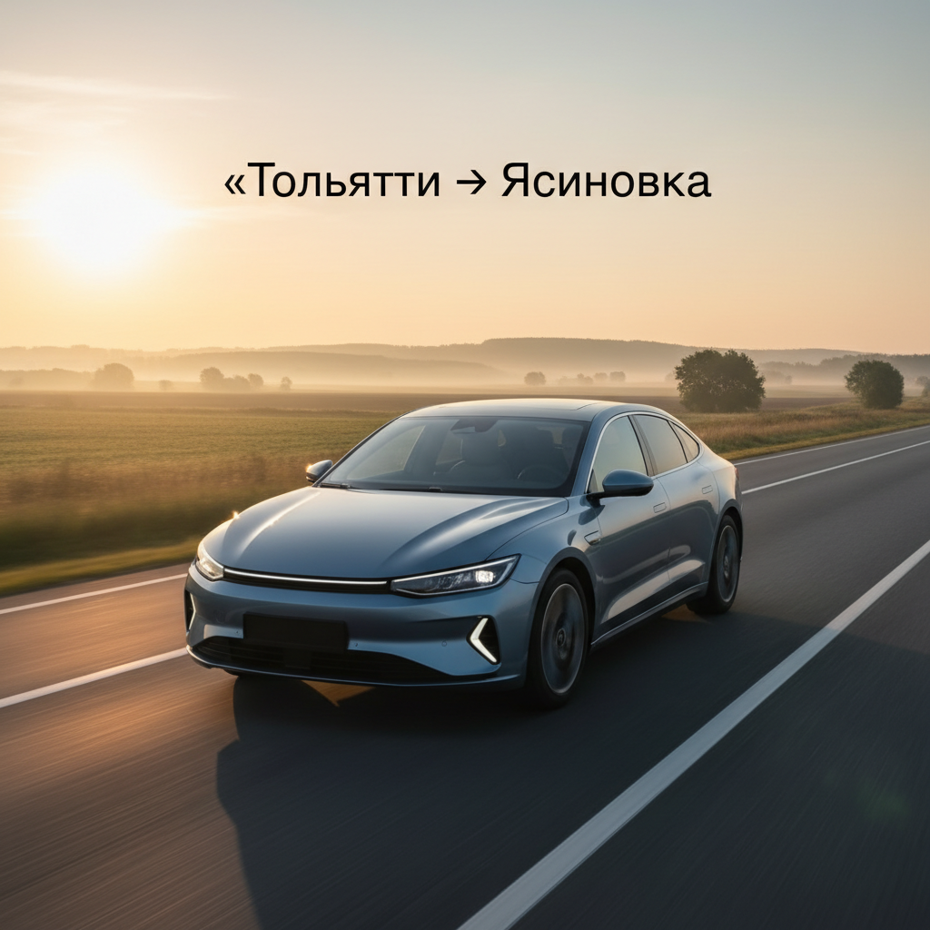 Автомобиль 2021 года выпуска на дороге на рассвете, маршрут Тольятти — Ясиновка