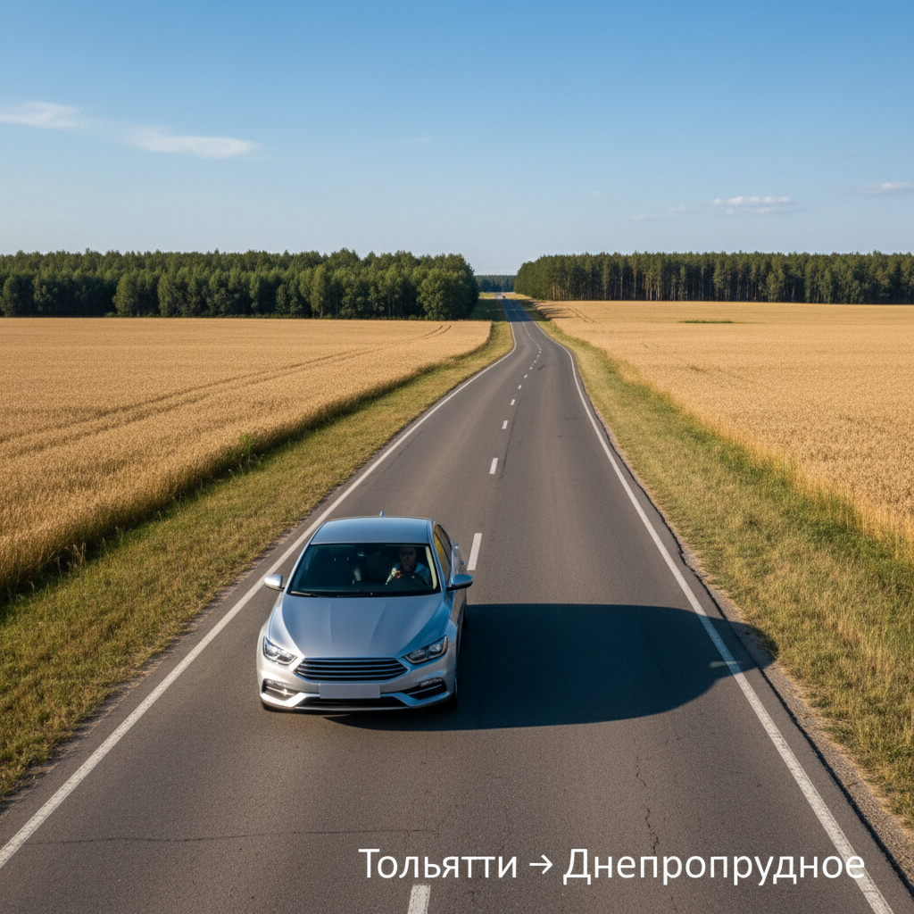 Автомобиль 2018 года выпуска на дневной загородной дороге, маршрут Тольятти — Днепропрудное