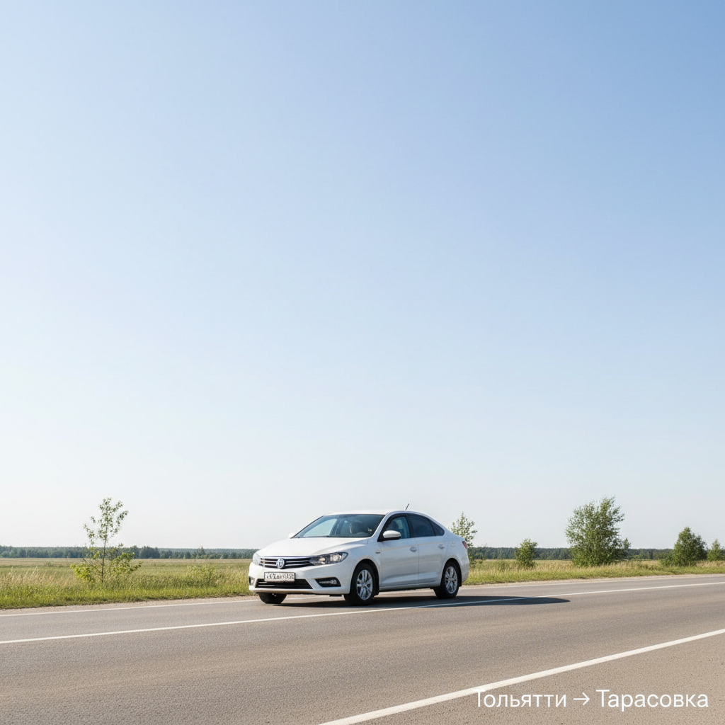 Автомобиль 2018 года выпуска на дневной загородной дороге, маршрут Тольятти — Тарасовка
