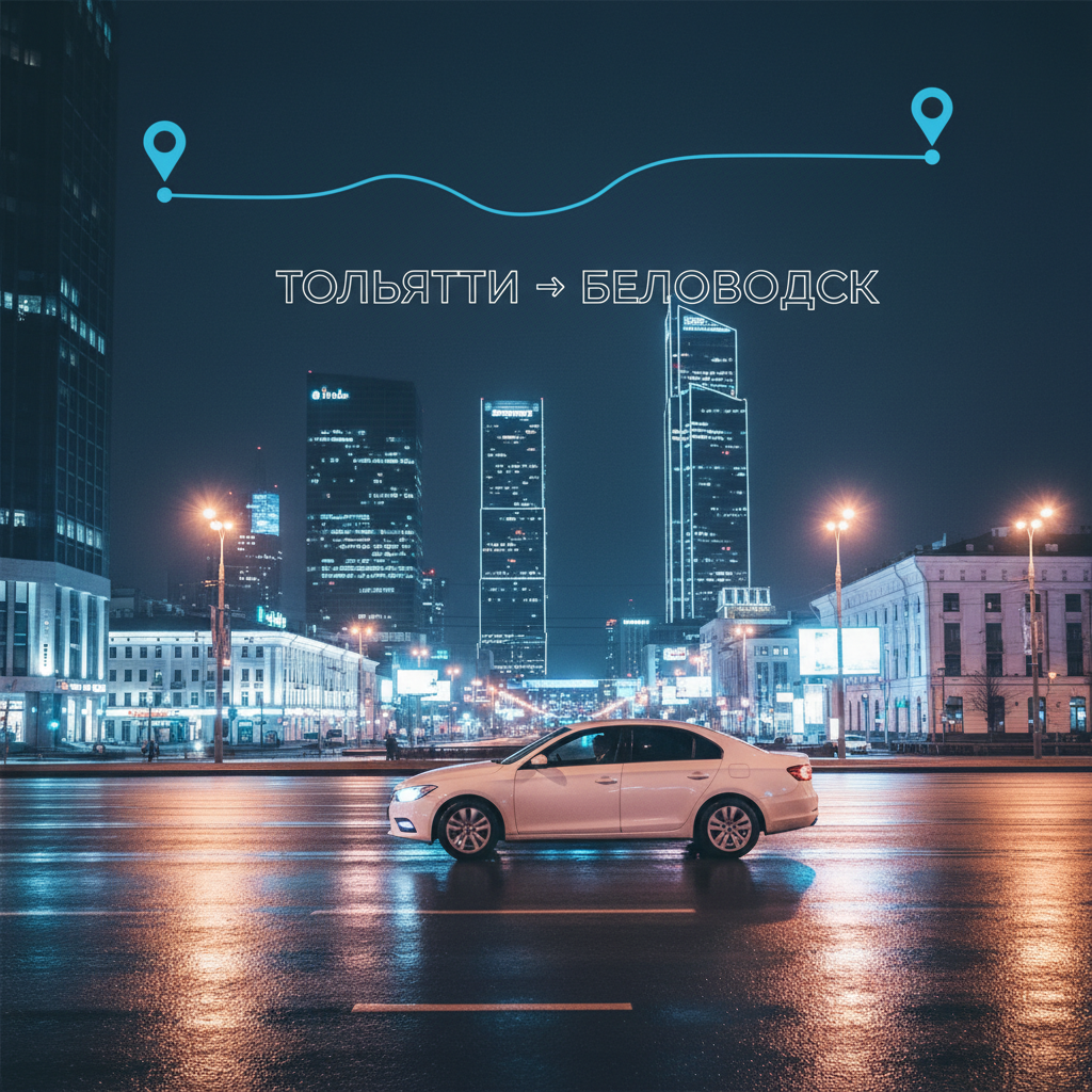 Ночной город и автомобиль 2018 года, маршрут Тольятти — Беловодск