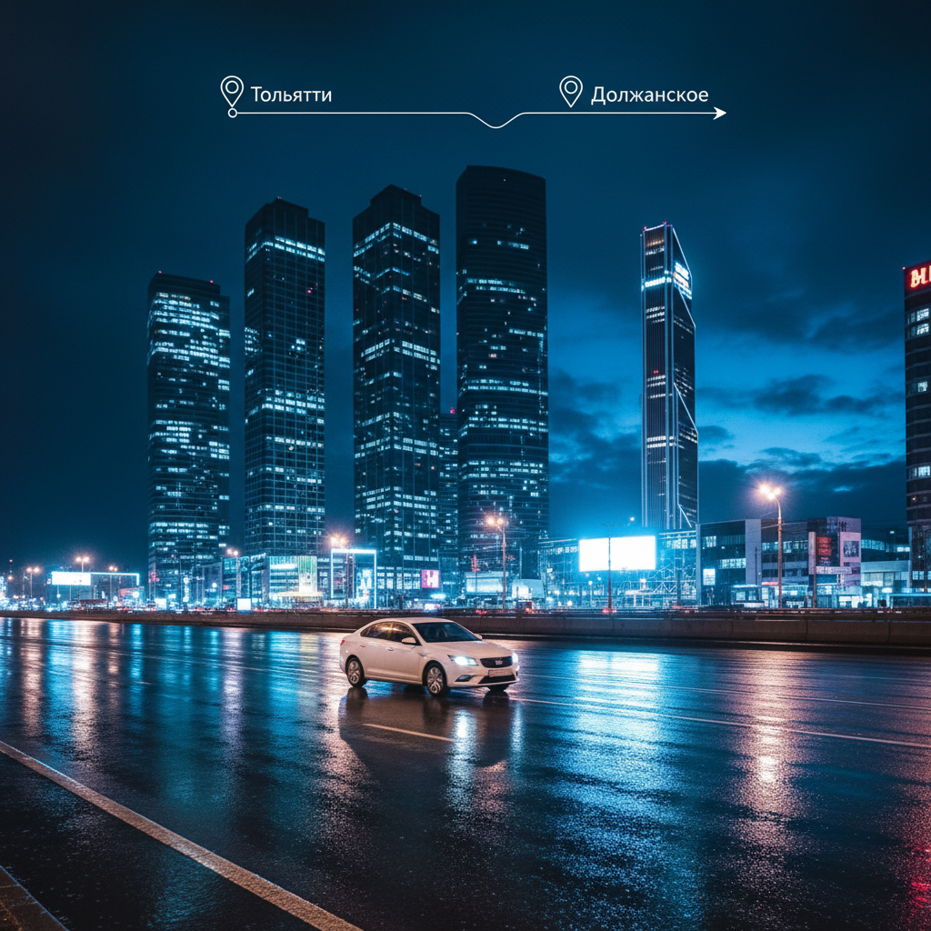 Ночной город и автомобиль 2018 года, маршрут Тольятти — Должанское