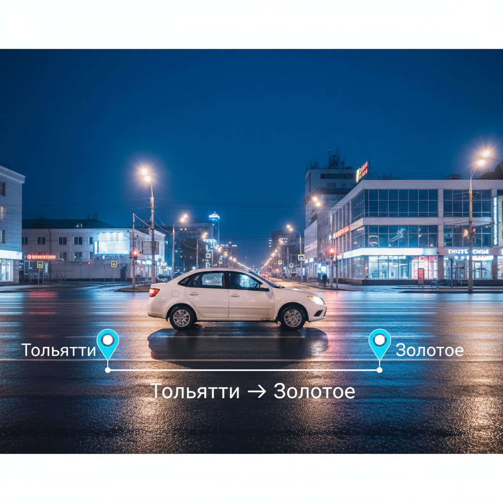 Ночной город и автомобиль 2018 года, маршрут Тольятти — Золотое