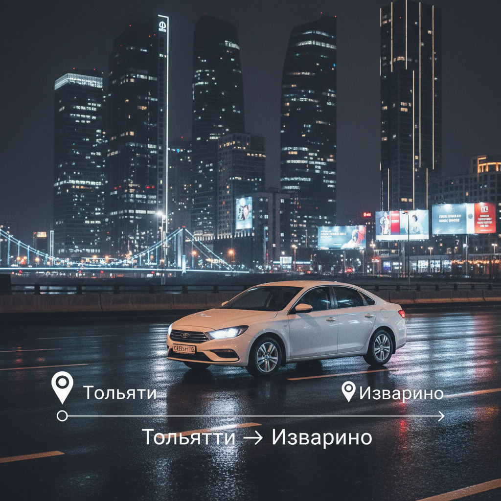 Ночной город и автомобиль 2018 года, маршрут Тольятти — Изварино