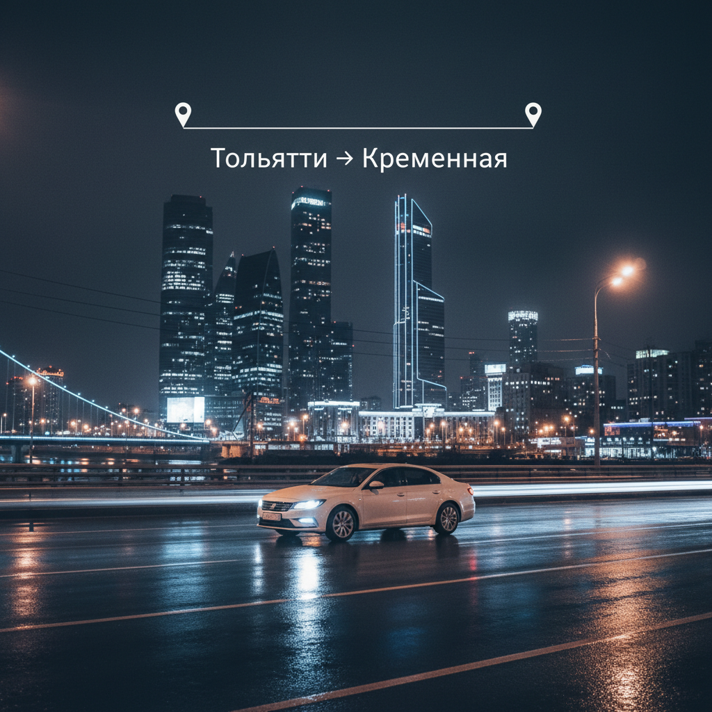 Ночной город и автомобиль 2018 года, маршрут Тольятти — Кременная