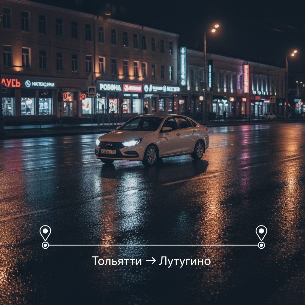 Ночной город и автомобиль 2018 года, маршрут Тольятти — Лутугино