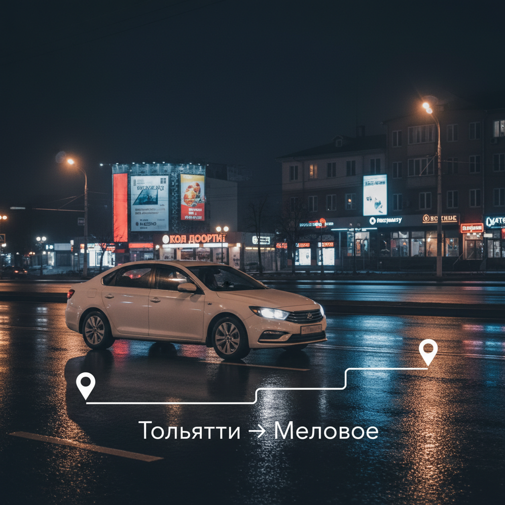 Ночной город и автомобиль 2018 года, маршрут Тольятти — Меловое