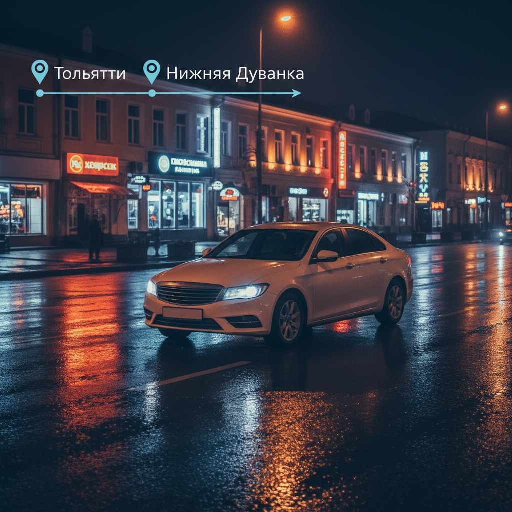 Ночной город и автомобиль 2018 года, маршрут Тольятти — Нижняя Дуванка