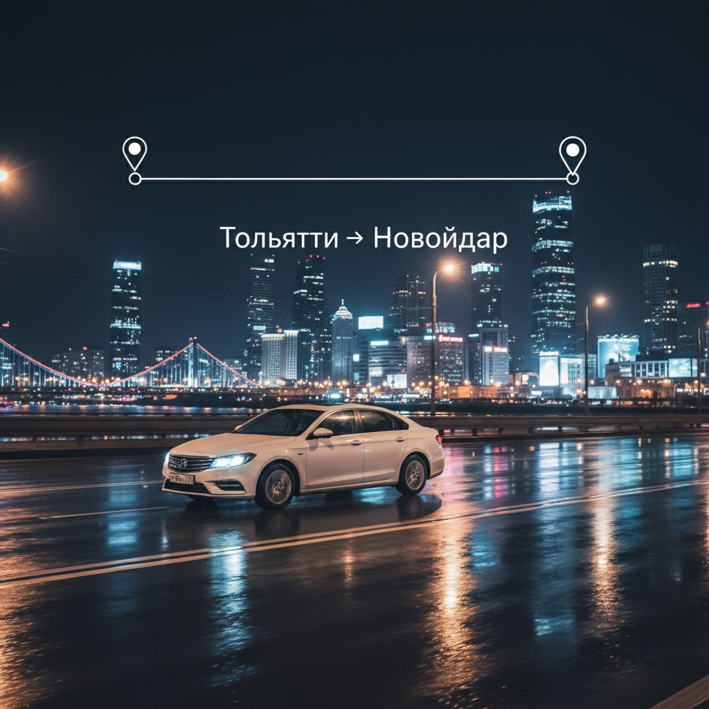 Ночной город и автомобиль 2018 года, маршрут Тольятти — Новоайдар