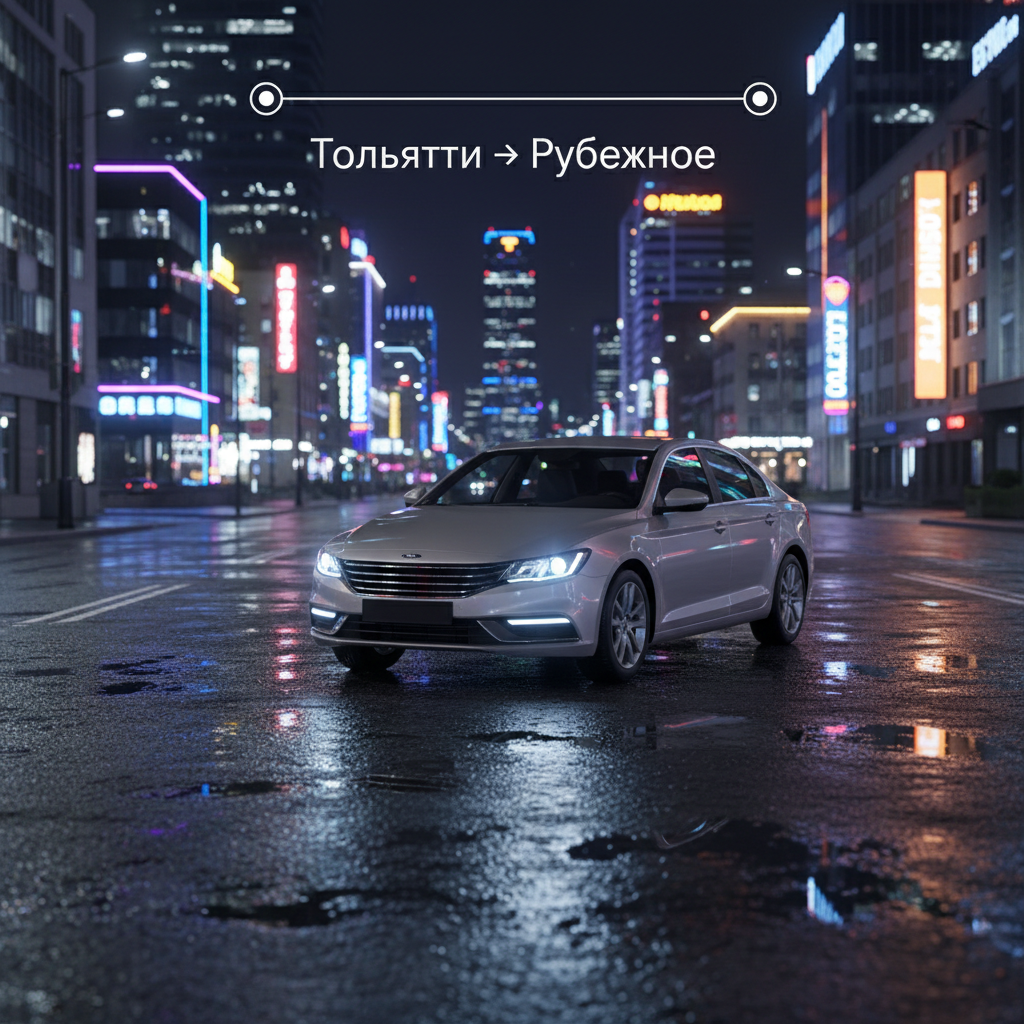 Ночной город и автомобиль 2018 года, маршрут Тольятти — Рубежное