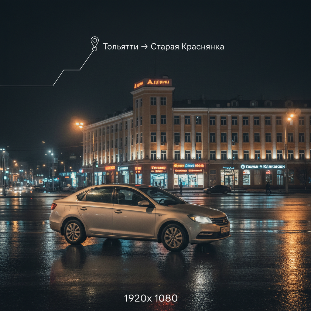 Ночной город и автомобиль 2018 года, маршрут Тольятти — Старая Краснянка