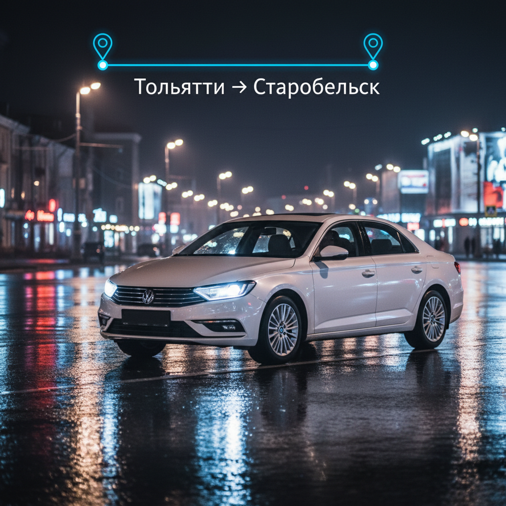 Ночной город и автомобиль 2018 года, маршрут Тольятти — Старобельск