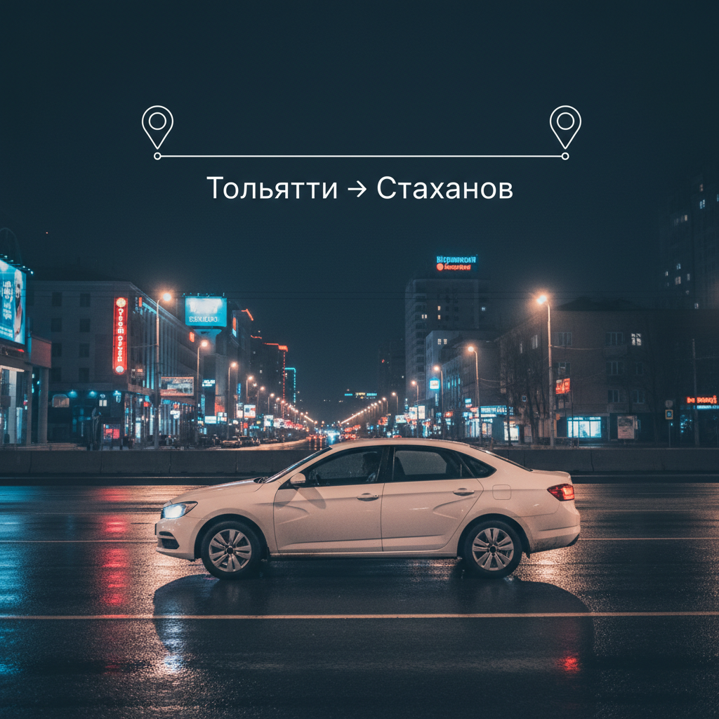 Ночной город и автомобиль 2018 года, маршрут Тольятти — Стаханов