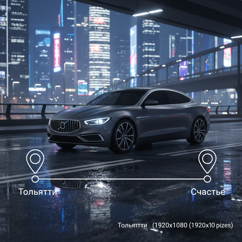 Ночной город и автомобиль 2018 года, маршрут Тольятти — Счастье