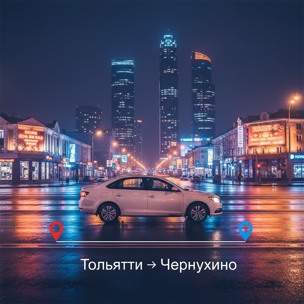 Ночной город и автомобиль 2018 года, маршрут Тольятти — Чернухино