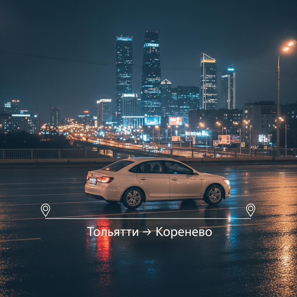 Ночной город и автомобиль 2018 года, маршрут Тольятти — Коренево