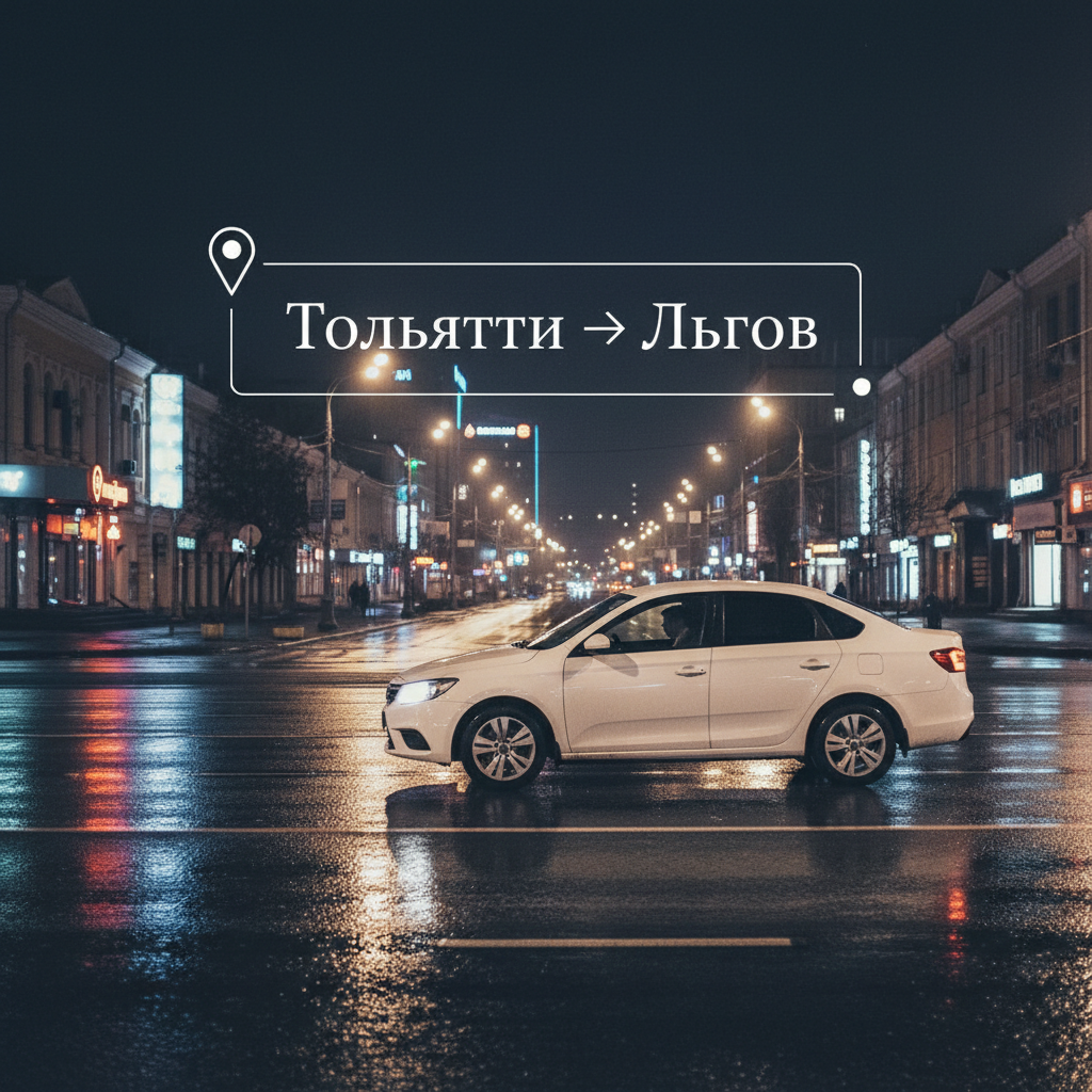 Ночной город и автомобиль 2018 года, маршрут Тольятти — Льгов