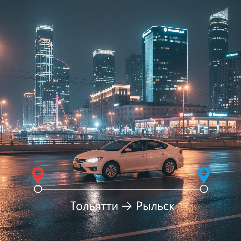 Ночной город и автомобиль 2018 года, маршрут Тольятти — Рыльск