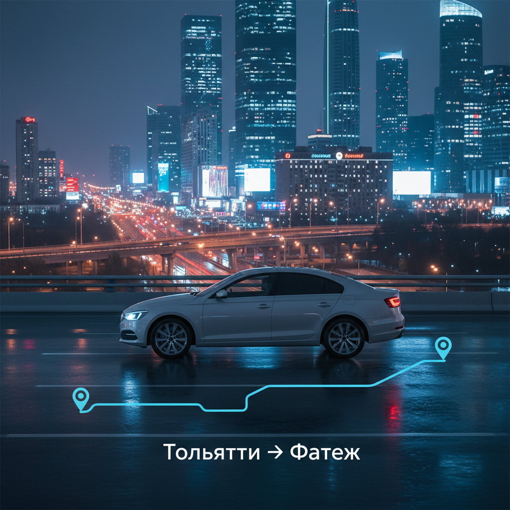 Ночной город и автомобиль 2018 года, маршрут Тольятти — Фатеж