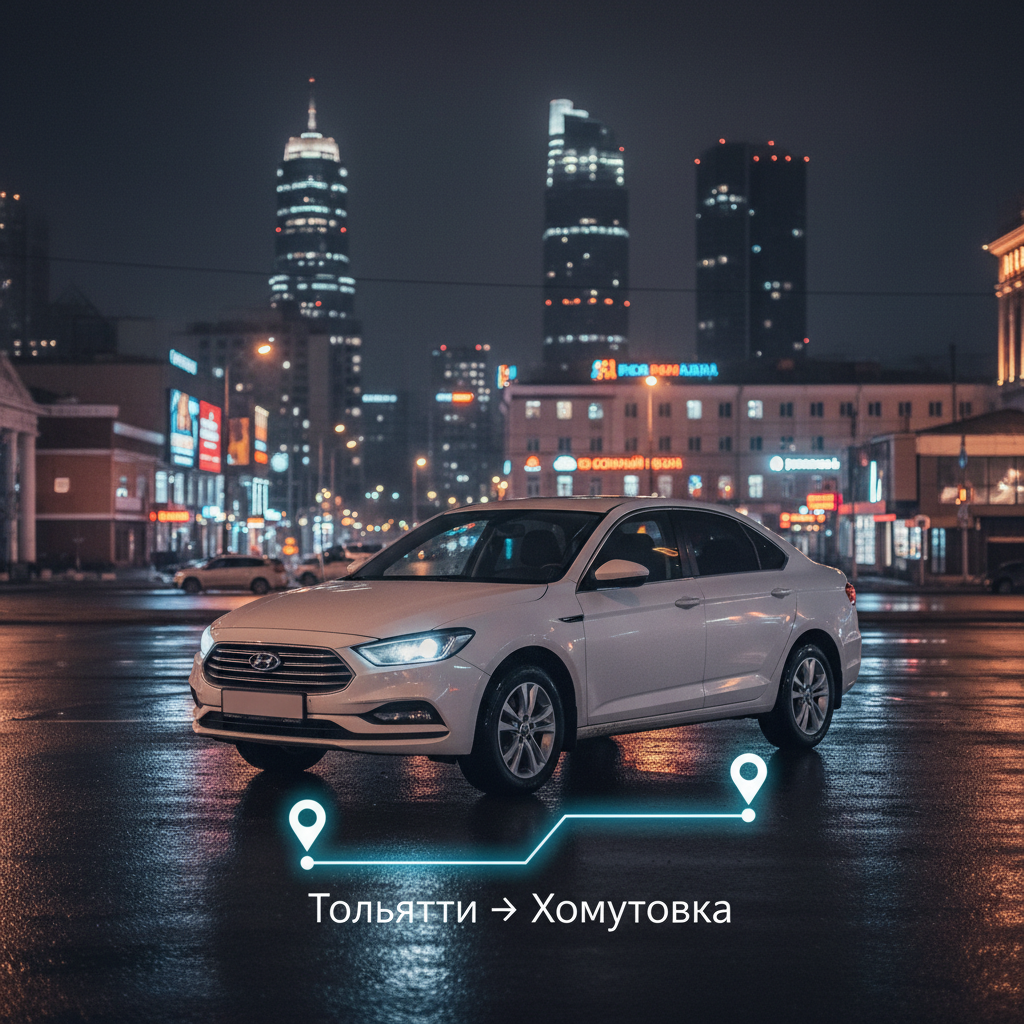 Ночной город и автомобиль 2018 года, маршрут Тольятти — Хомутовка