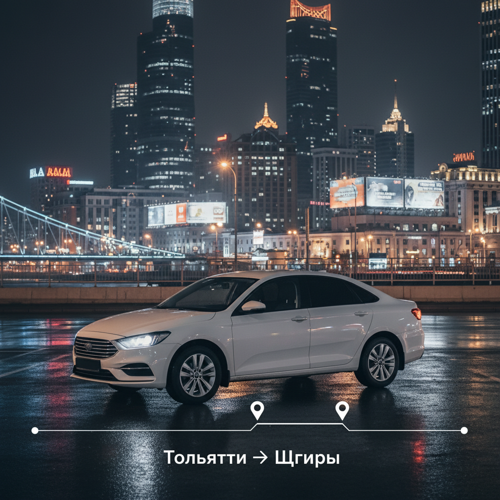 Ночной город и автомобиль 2018 года, маршрут Тольятти — Щигры